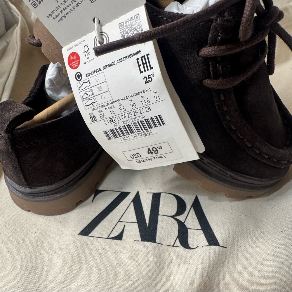 Zara Dark Brown Leather Lace-Up Shoes - Picture 6 of 7